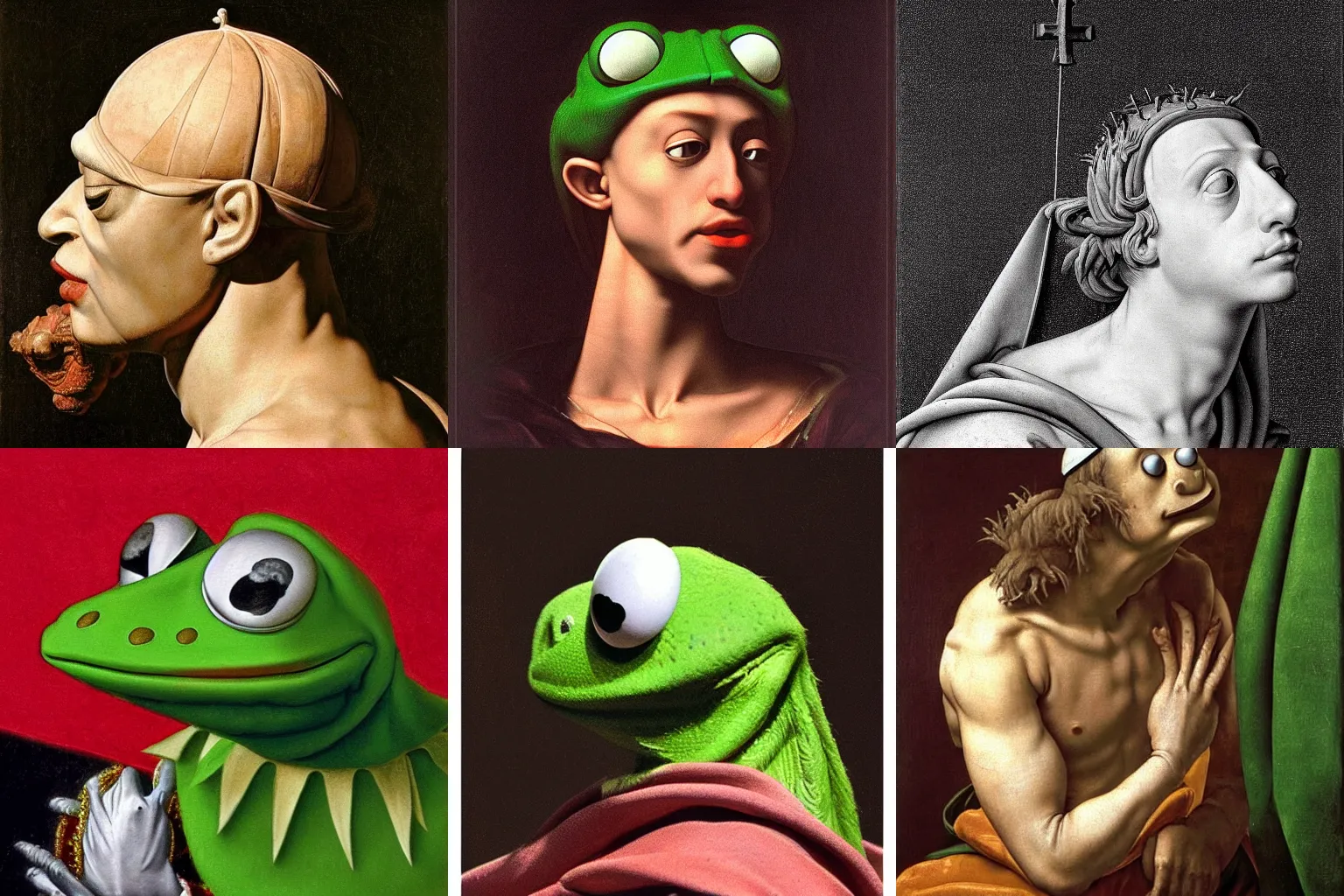 Image similar to A extremely highly detailed majestic hi-res beautiful, highly detailed head and shoulders painting of kermit the frog as a catholic pope by Michelangelo Merisi da Caravaggio,