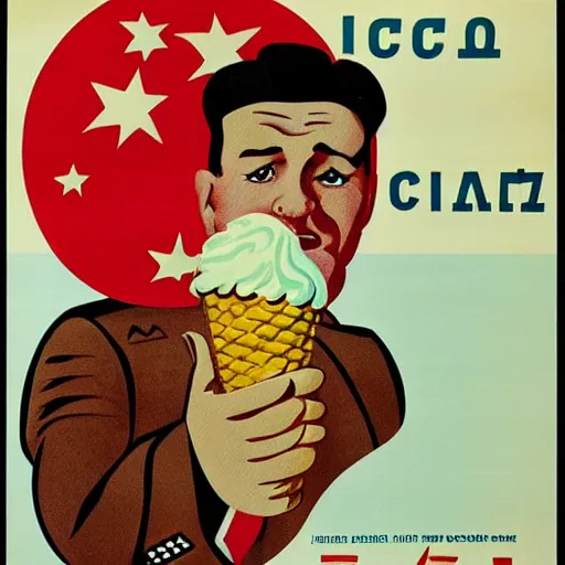 Image similar to soviet propaganda poster of an ice cream cone