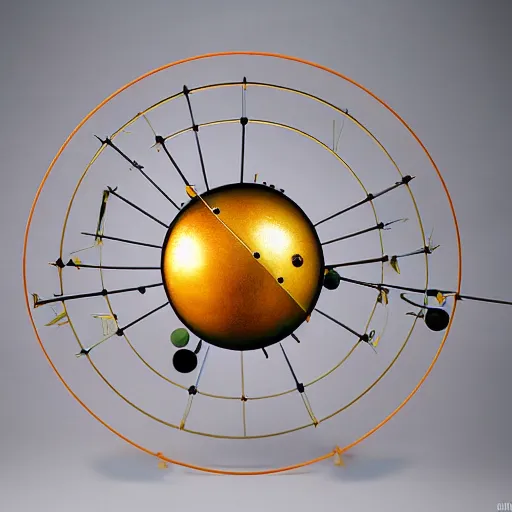 Image similar to a kinetic sculpture of this solar system, sun, orrery, canon 5 d 5 0 mm lens, papier - mache, studio, 1 9 2 8