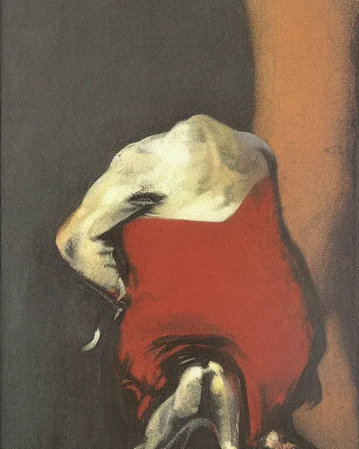 Prompt: Francis Bacon painting of a seated figure, part by Francisco Goya