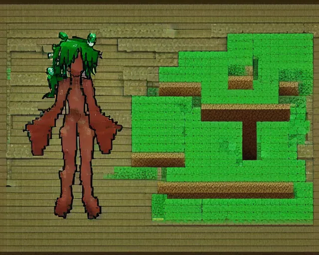 Image similar to an anime dryad in minecraft, grimoire of gaia