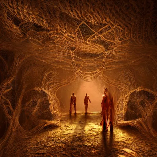 Image similar to biocomputer human organ inside a bio - neural antique lace, in a biomechanical cave forest, futuristic environment, matte painting, diffused lighting, highly detailed cinematic, atmosphere, diffused lighting, highly detailed digital art, trending on artstation, depth of field, wide angle