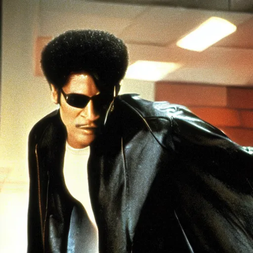 Prompt: still from old 80\'s movie Matrix (1982) actor playing Morpheus