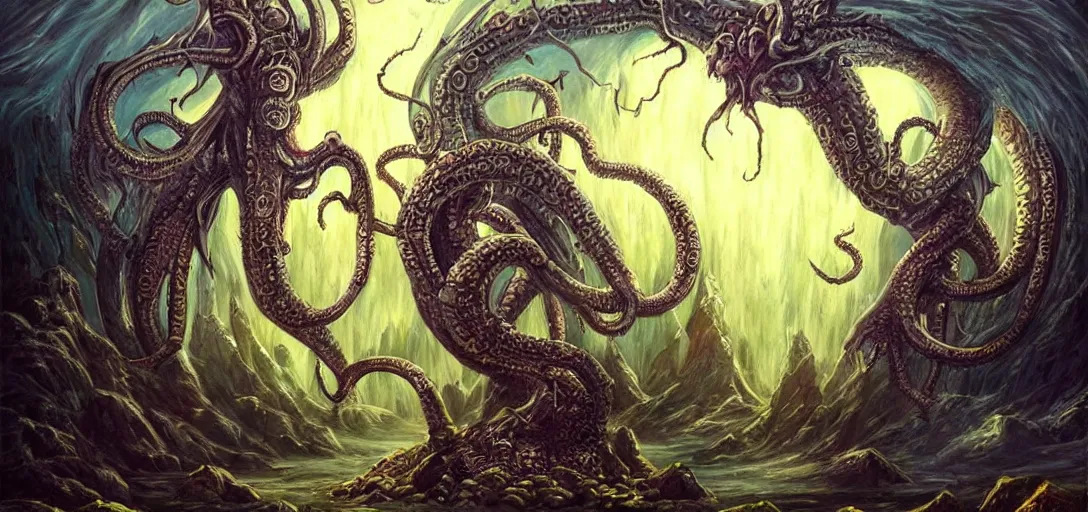 Prompt: beatiful eternal gods art fantasy mythology lovecraft style, detailed painting artstaition