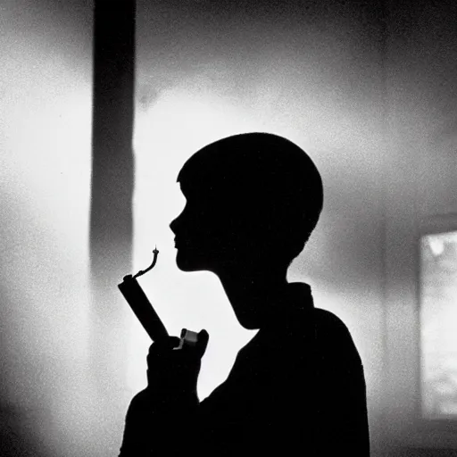 Prompt: elegant woman, cigarette smoke, owl, blade runner (1982), shallow depth of field medium shot, award winning, god rays