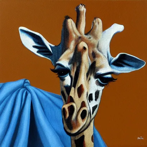 Image similar to giraffe with a blue scarf, canvas, painting by van gog