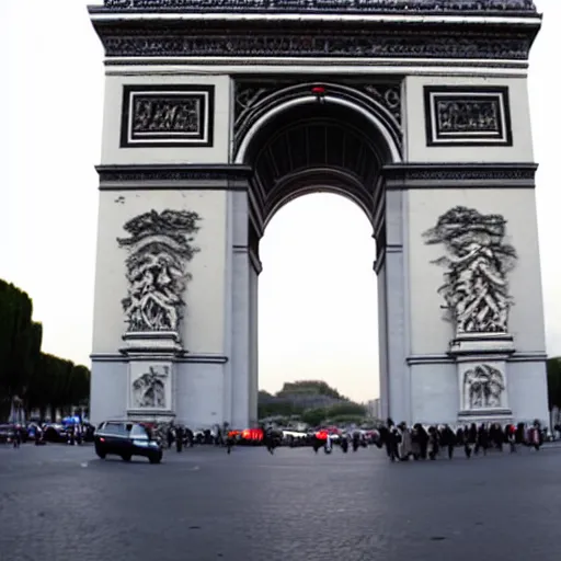 Image similar to the arc du triomphe with a portal leading to another world in it