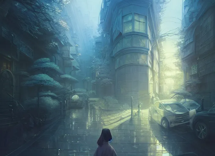 Image similar to spring mornings in the low - poly tokyo, diffuse lighting, fantasy, intricate, surrealism!!!!, highly detailed, lifelike, photorealistic, digital painting, artstation, illustration, concept art, smooth, sharp focus, by greg rutkowski, chris tulloch mccabe, valentina remenar and asher duran,