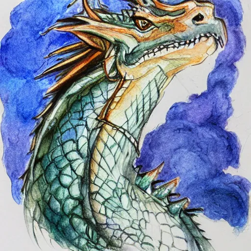 Image similar to dragon portrait sketch and watercolour