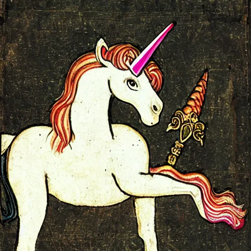 Image similar to unicorn portrait as a medieval gravure