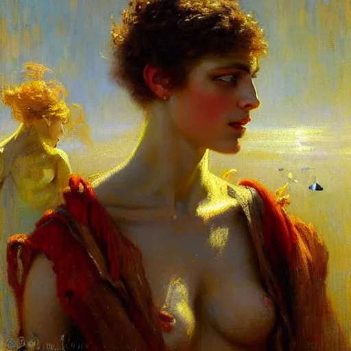 Image similar to beautiful oil portrait painting of androgynous person by gaston bussiere