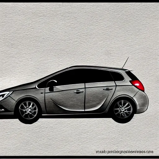 Prompt: Dark Grey 2012 Opel Astra Sports Tourer, watercolor ink