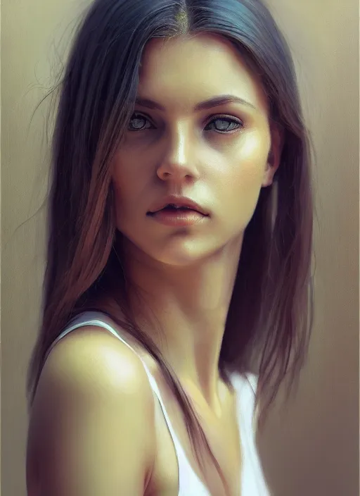 Image similar to photo of a gorgeous young woman in the style of stefan kostic, realistic, sharp focus, 8k high definition, insanely detailed, intricate, elegant