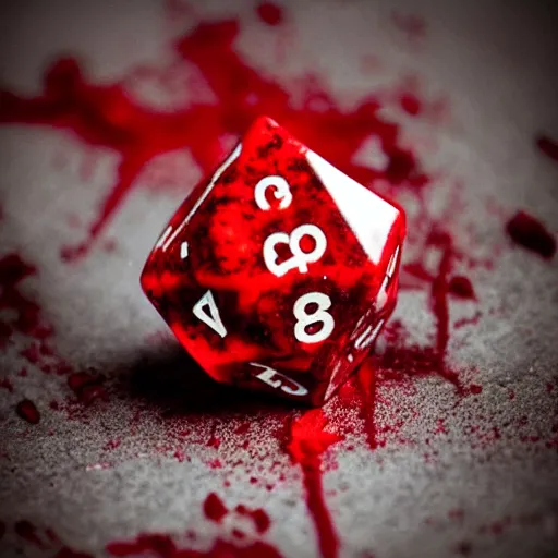 Image similar to d 2 0 covered in blood, realistic photography, high detailed