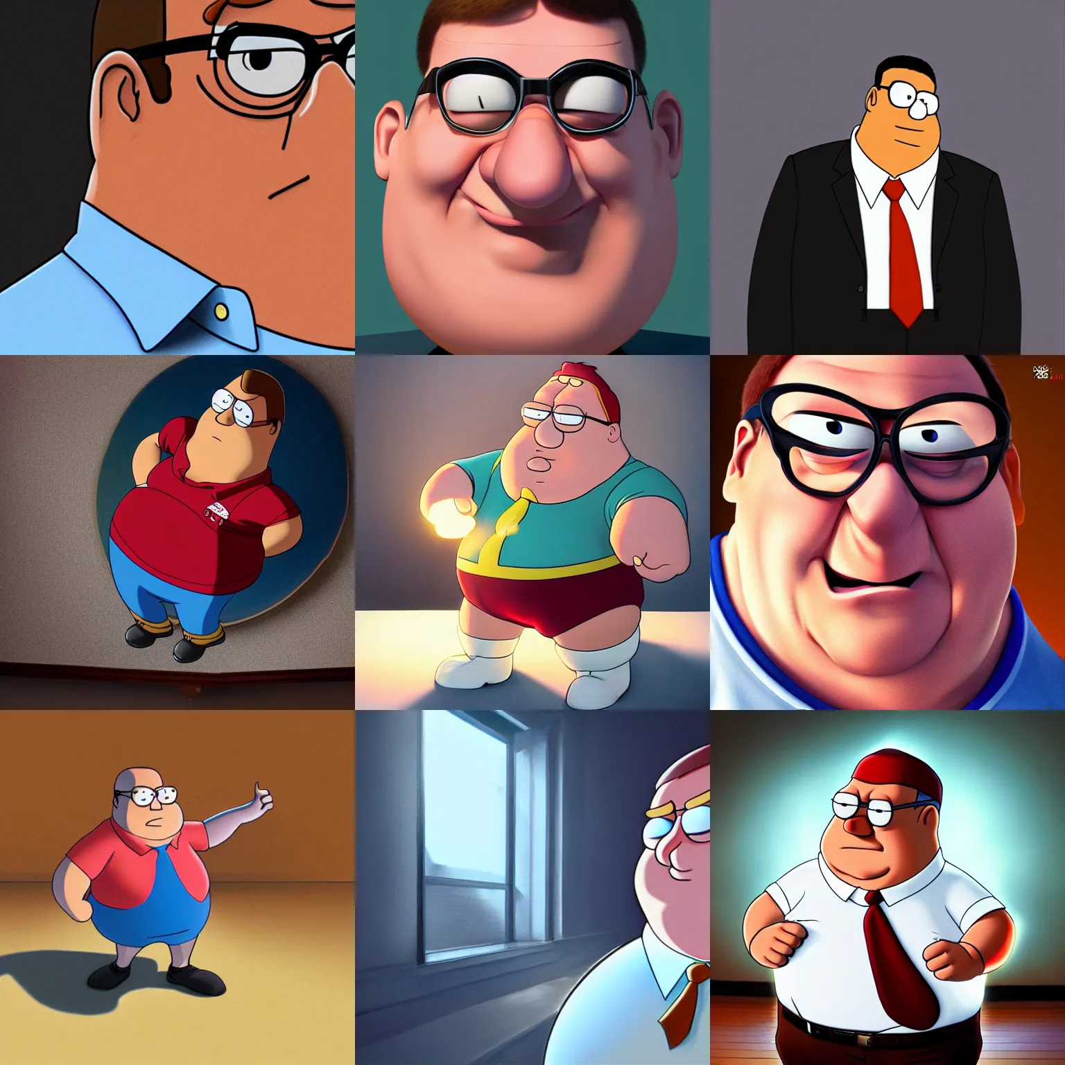 Prompt: photorealistic art of Peter Griffin, dynamic lighting, hyperrealism