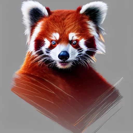 Prompt: Geometric red panda, sun in the background, intricate, elegant, highly detailed, digital painting, artstation, concept art, smooth, sharp focus, illustration, art by artgerm