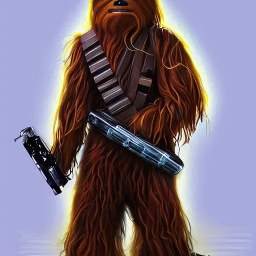 Image similar to chewbacca dressed in a medical gown in laboratory, vivid color, highly detailed, digital painting, artstation, concept art, matte, sharp focus, impressionnisme, art by artgem