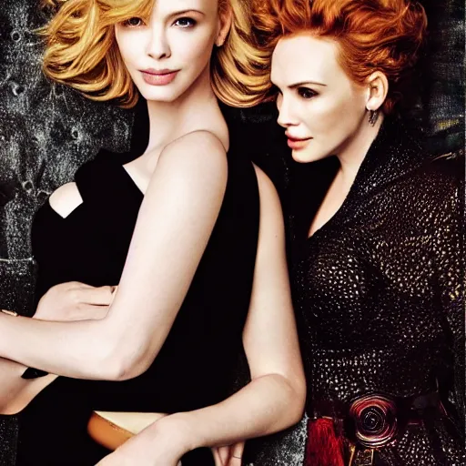 Image similar to portrait of christina hendricks and charlize theron and gal gadot hybrid by mario testino, 3 / 4 view, detailed, award winning, sony a 7 r