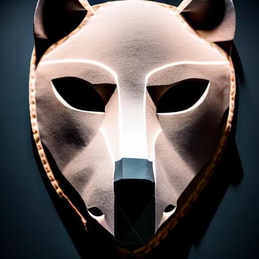 Prompt: mask of wolf, studio photo, lighting, soft lighting