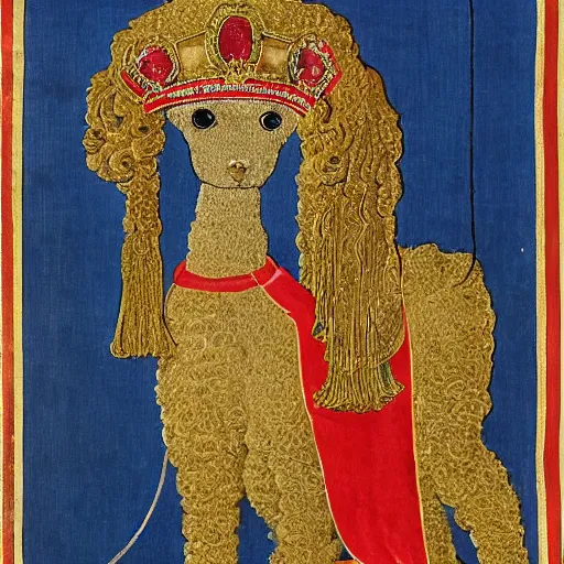 Image similar to a poodle dressed as an italian queen, italo - byzantine, 1 0 0 0 ce