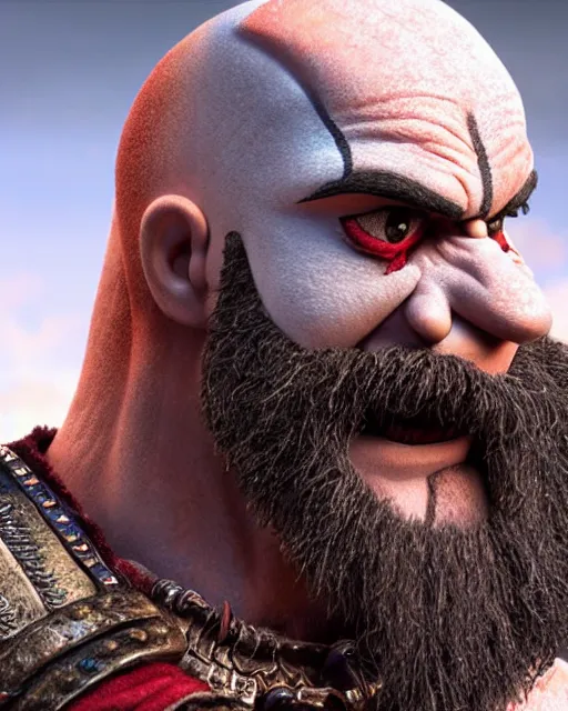 Prompt: kratos as a muppet. highly detailed felt. hyper real photo. 4 k.