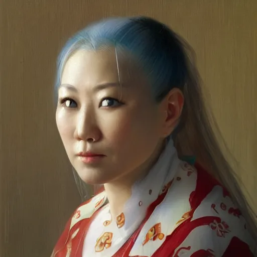 Image similar to portrait of an asian russian woman ( 3 5 ) from chabarovsk, russia in 2 0 2 1, an oil painting by ross tran and thomas kincade