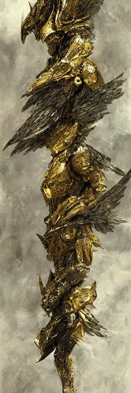 Prompt: knight in golden shiny armor with wings art by Daniel Dociu detailed