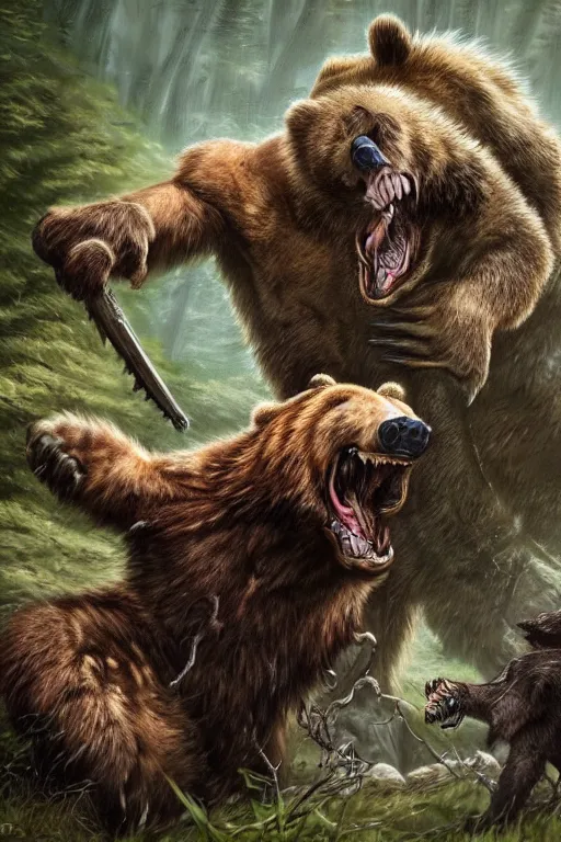 Image similar to Predator fighting a bear highly detailed artstation