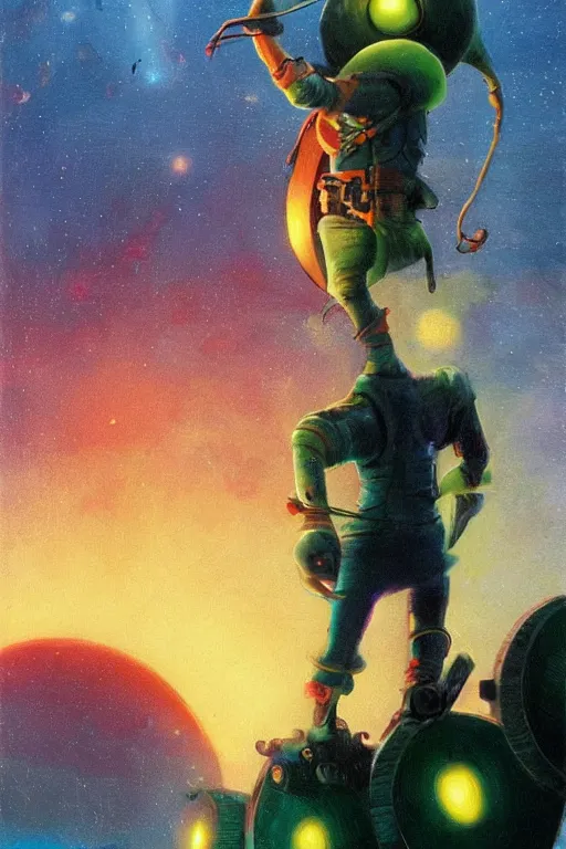 Prompt: pirate first mate of the star - fruit, art by david thierree and shaun tan and peter andrew jones, trending on artstation, soft illumination rear view mirrored, bokeh, in the golden hour, 2 0 0 1 : a space odyssey, futurism