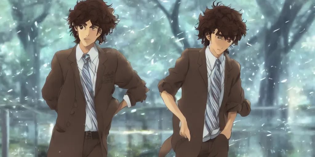 Prompt: a brown curly hair doctor, by makoto shinkai