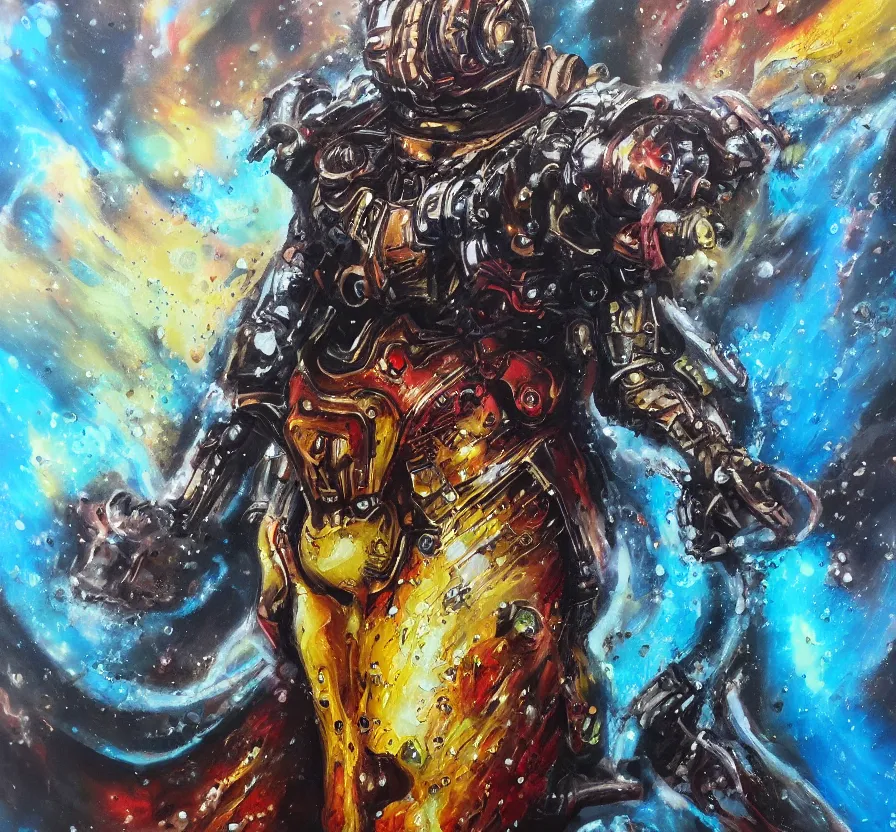 Prompt: exterminatus on earth, painting on canvas, watedrops, water droplets, acrylic painting, acrylic pouring, painting, influencer, artstation