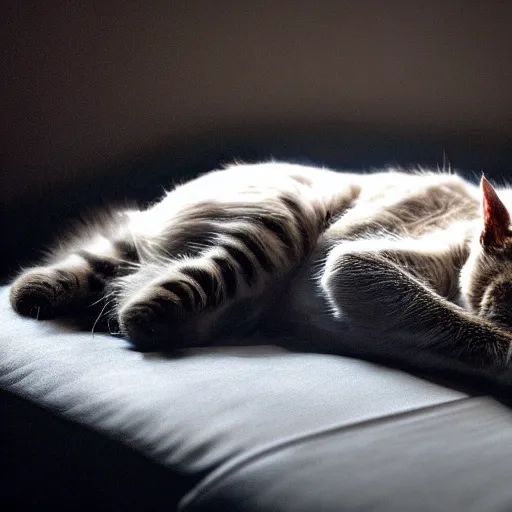 Prompt: a cat sleeping on a couch, Ray tracing reflection, natural light