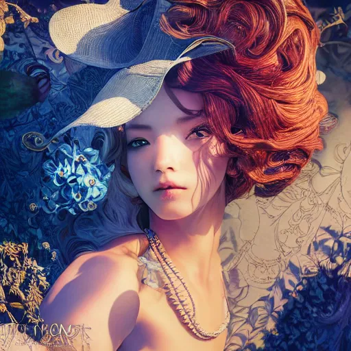 Image similar to the portrait of a blueberry that resembles an absurdly beautiful, graceful, elegant, sophisticated gravure idol, an ultrafine hyperdetailed illustration by kim jung gi, irakli nadar, intricate linework, bright colors, octopath traveler, final fantasy, unreal engine 5 highly rendered, global illumination, radiant light, detailed and intricate environment