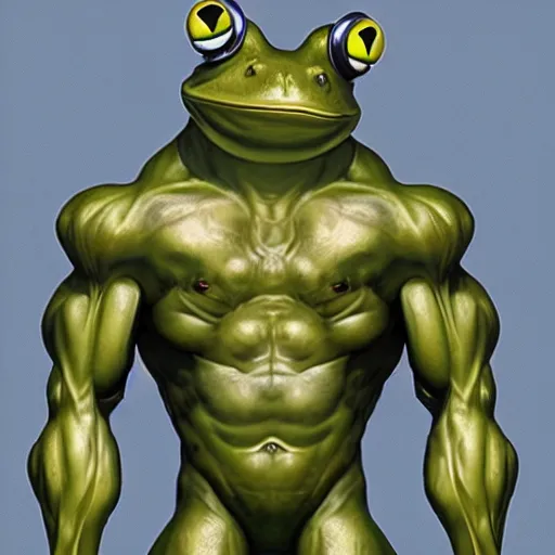 Image similar to a anthropomorphic frog - man with a tall, muscular physique and large dilated eyes, highly detailed concept art