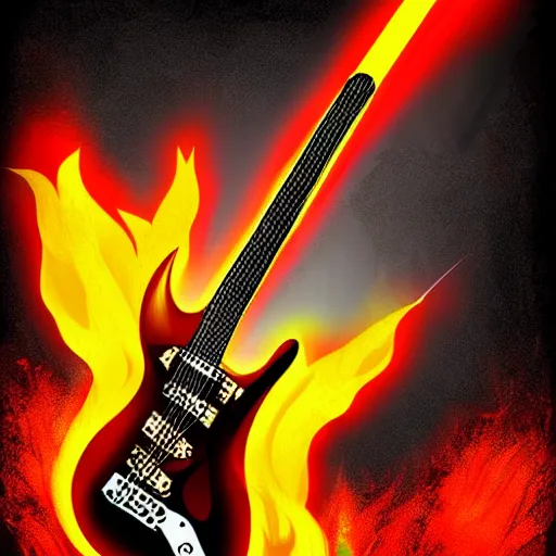 Prompt: electric guitar on fire, concept art, highly detailed, digital art