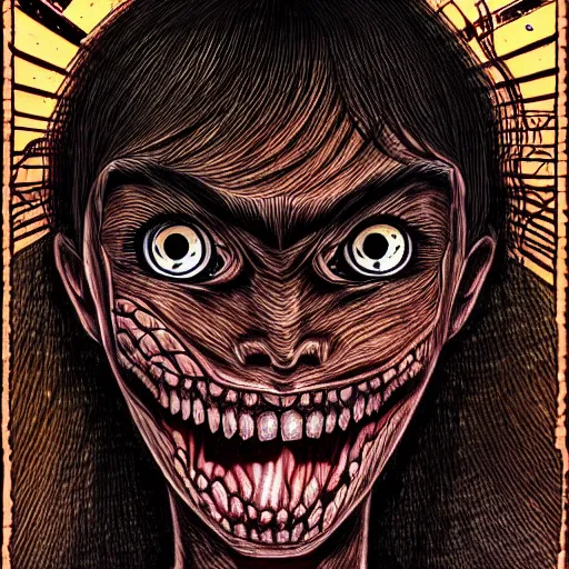 Image similar to a dark brown humanoid, hyper detailed, in the style of junji ito and and junji ito and junji ito, selfie