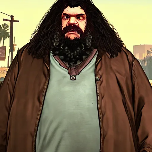 Prompt: gameplay footage of hagrid in GTA V