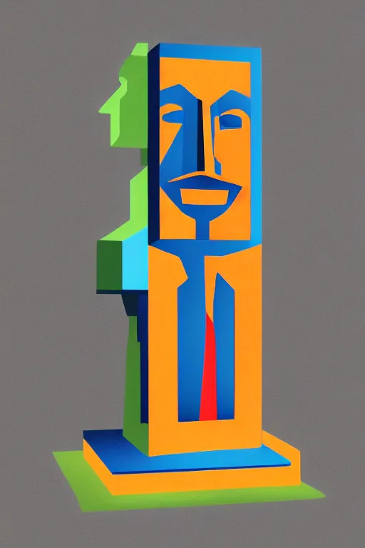 Image similar to cubist moai statue cutout digital illustration cartoon colorful beeple