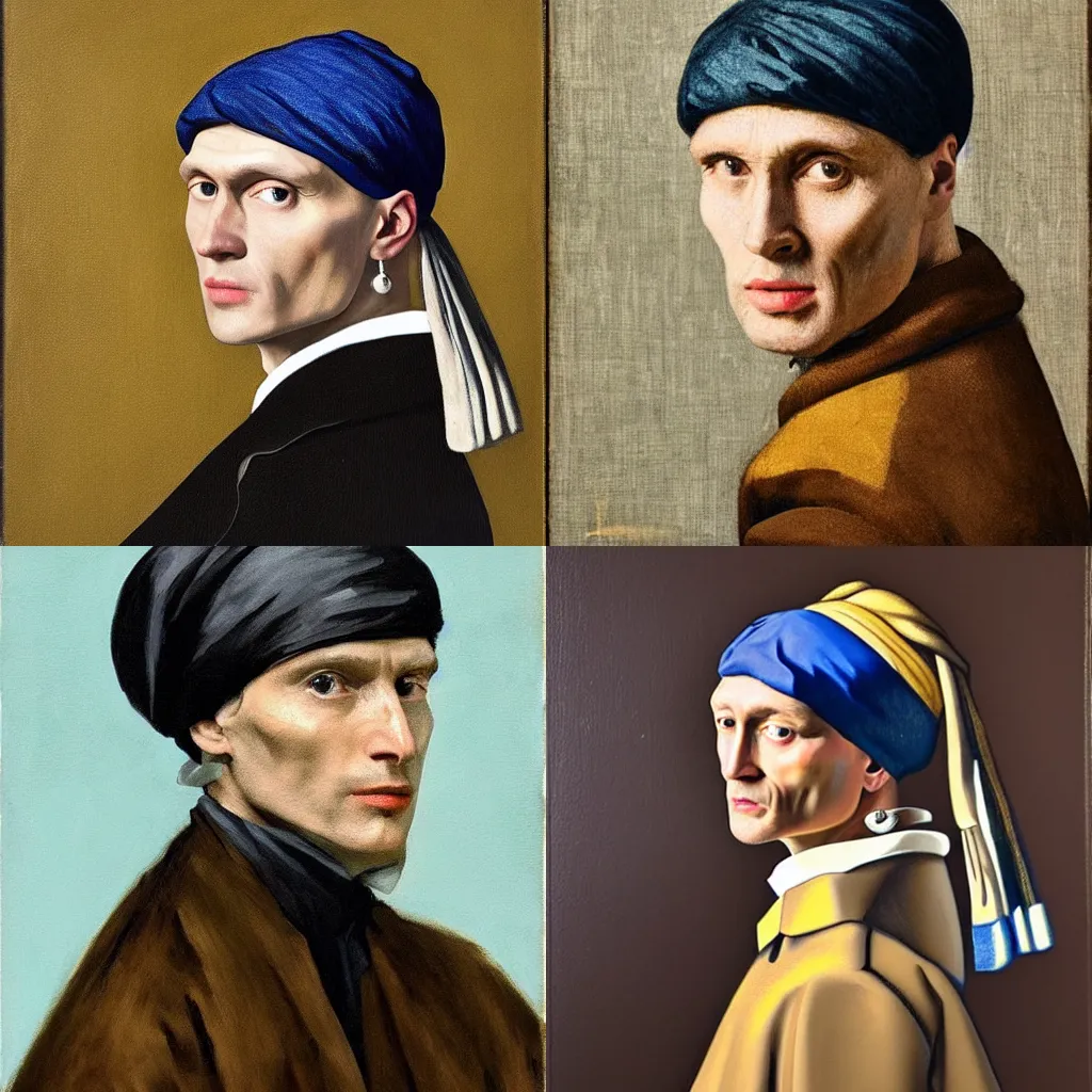 Prompt: Tommy Shelby with a pearl earring by Johannes Vermeer