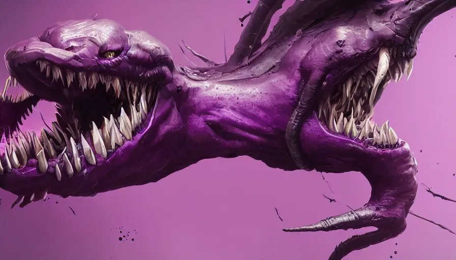 Image similar to purple venom with long sharp teeth, hyperdetailed, artstation, cgsociety, 8 k
