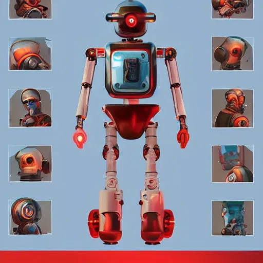 Prompt: a digital art portrait of retrofuturism android robot by Simon Stalenhag, soviet red alert android character design, character sheet, trending on Artstation, 8k, unreal engine, octane render