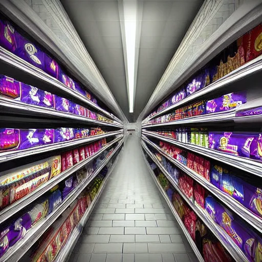 Image similar to freezer aisle of a store, digital art, surreal, ethereal