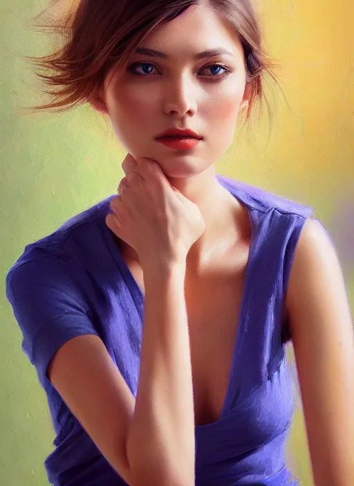 Image similar to photo of a gorgeous young woman in the style of stefan kostic, realistic, sharp focus, 8k high definition, insanely detailed, intricate, elegant, art by stanley lau