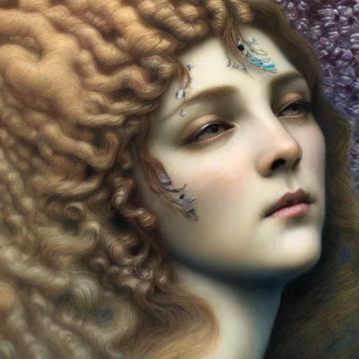 Image similar to detailed realistic pretty princess face portrait by jean delville, gustave dore and marco mazzoni, art nouveau raytracing 1 6 : 9