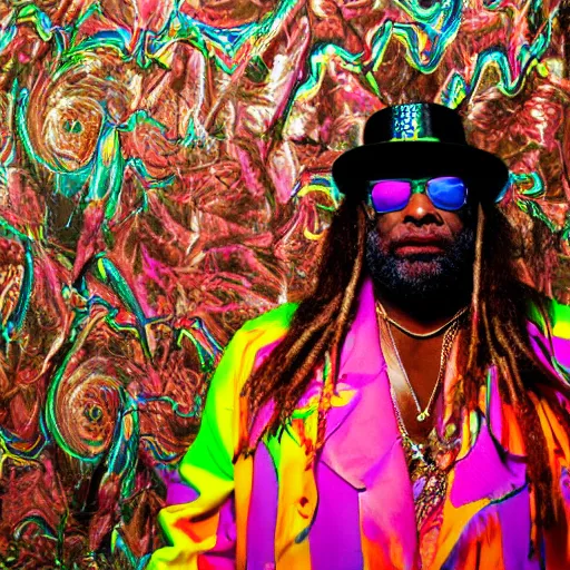 Image similar to george clinton and the p - funk, psychedelic award winning photography