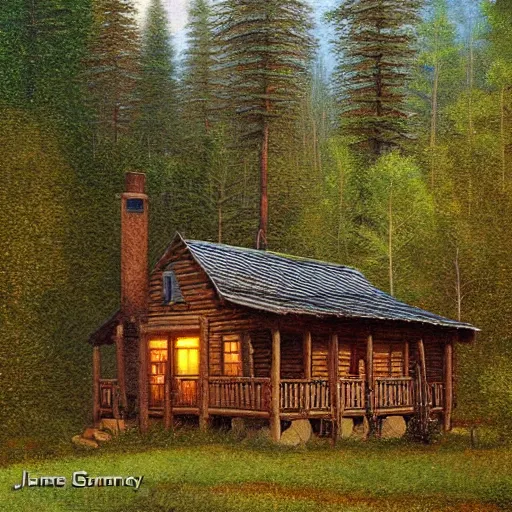 Image similar to a cabin in the woods by james gurney