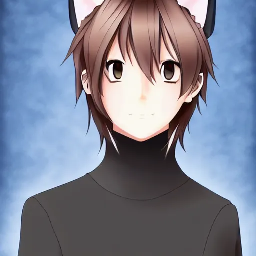 Image similar to Stunning digital portrait of a young anime man with cat ears