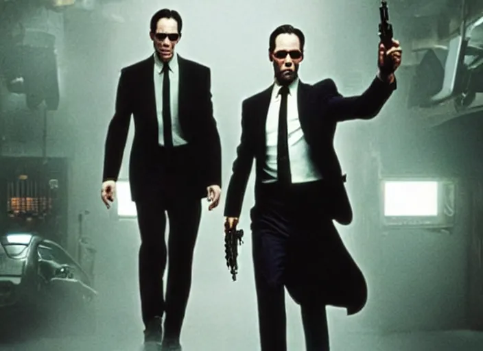 Image similar to film still of keanu reeves as agent smith in the new matrix movie, 4 k