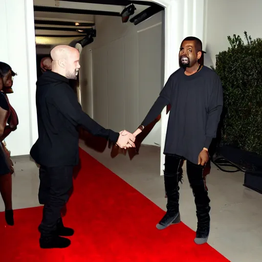 Image similar to kanye west shaking hands with slenderman