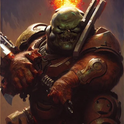 Image similar to Danny DeVito Doom Slayer, by gaston bussiere, craig mullins, Simon Bisley